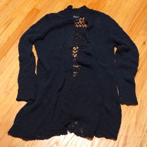 Lucky Brand Sweaters - Lucky Brand crochet navy blue open maxi cardigan Sz L good condition
